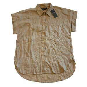Lauren Ralph Lauren Linen Shirt Womens Large Brown Button Up Dolman Short Sleeve